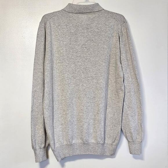 Chic Light Gray Cashmere Polo Sweater for Men - Stylish Long Sleeve, Size M - Picture 4 of 8